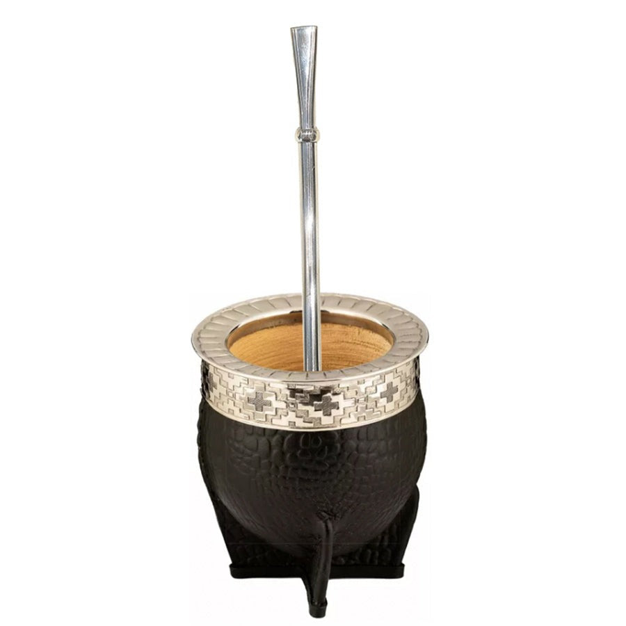Mate vessel with a bombilla, shown together on a light background