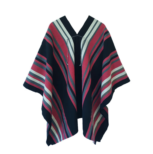 Chaltén handwoven Argentine wool poncho with dark base and Listado stripes