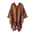 Chumbicha handwoven Argentine wool poncho with warm brown Listado stripes