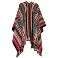 Churcal handwoven Argentine wool poncho with colorful Listado stripes