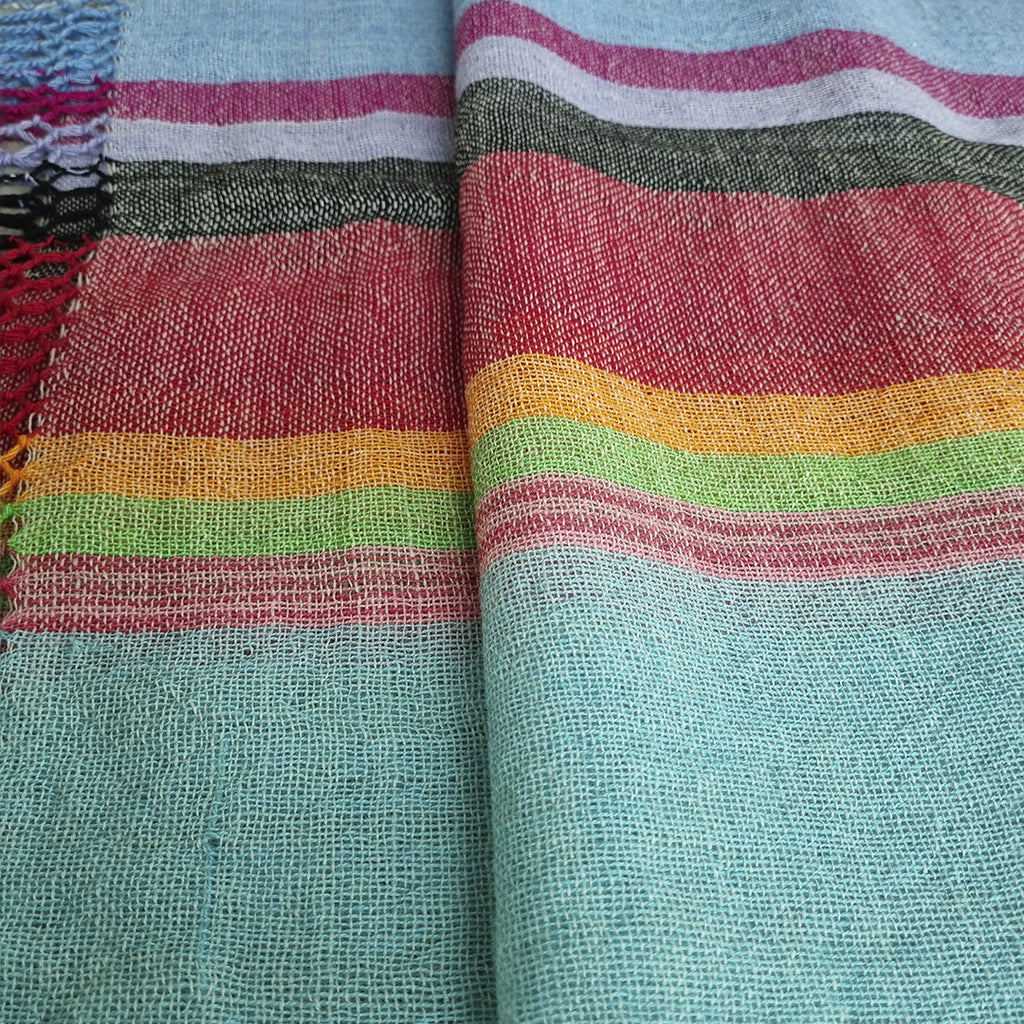 Colorful sheep wool shawl with fringed edges selected by Vakiano