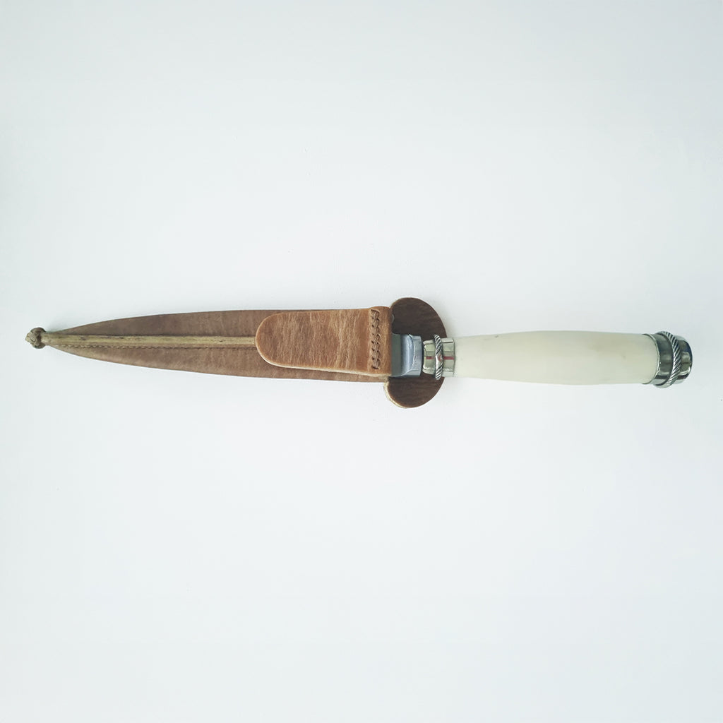 Handmade potro bone and alpaca knife with leather sheath