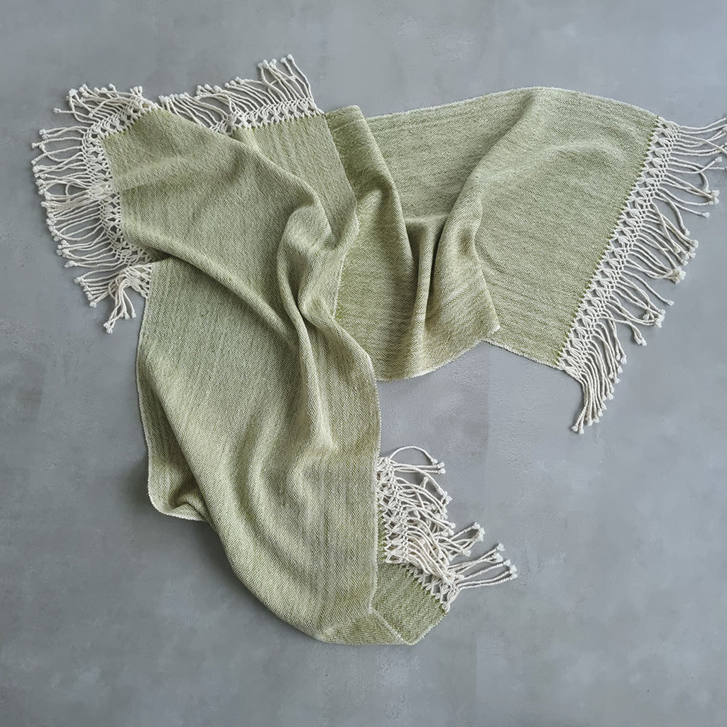 Light green sheep wool ruana with fringed edges selected by Vakiano