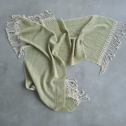 Light green sheep wool ruana with fringed edges selected by Vakiano