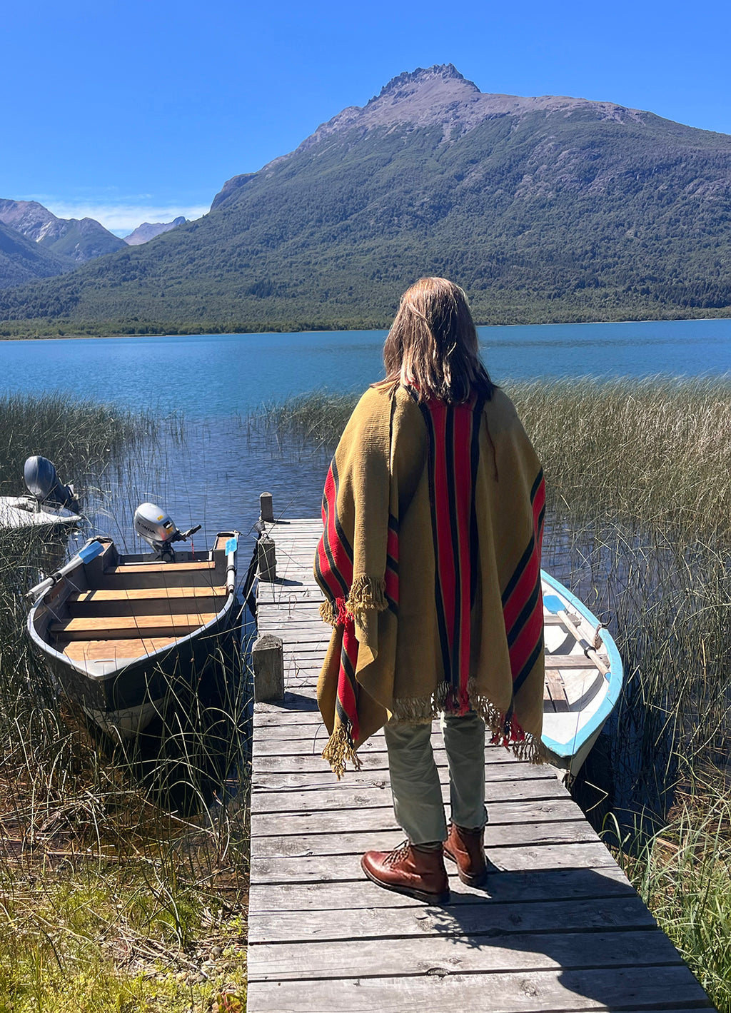 Natural sheep wool texture on Chumbicha Listado poncho from Argentina