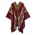 Pichanal handwoven Argentine wool poncho with wine red and striped Listado design