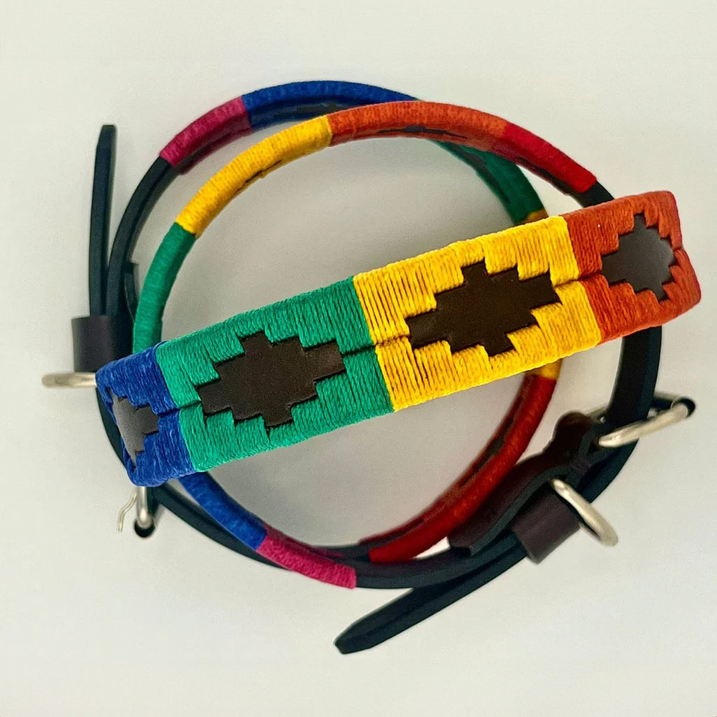 Rainbow Pride handcrafted dog collar with multicolor geometric pattern