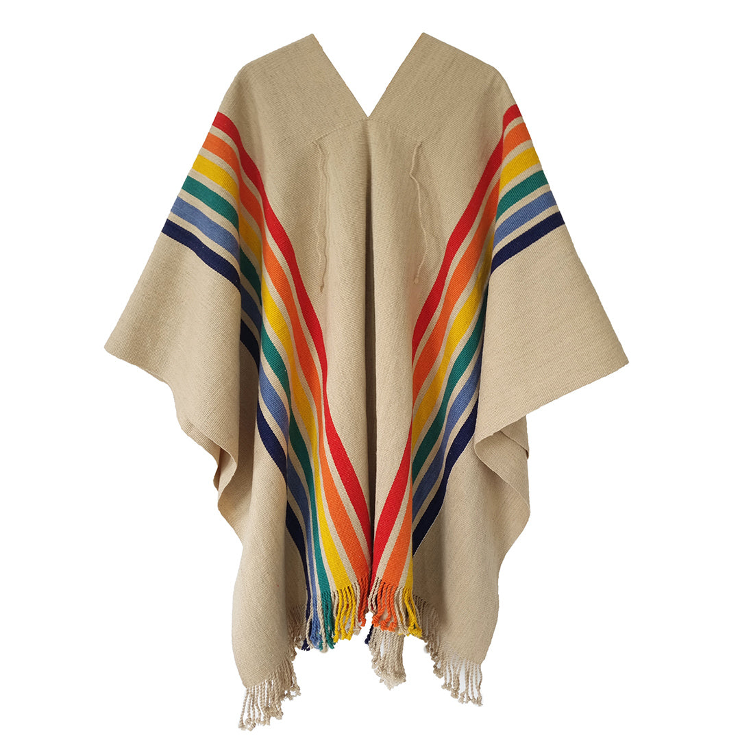 Rainbow Tradition handcrafted Argentine poncho with bold rainbow stripes