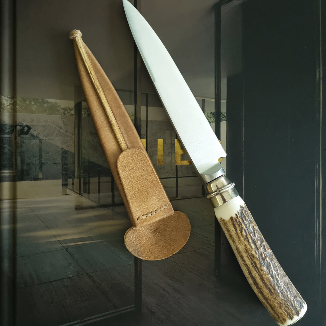 Handmade Deer Antler Knife with Leather Sheath - Vakiano