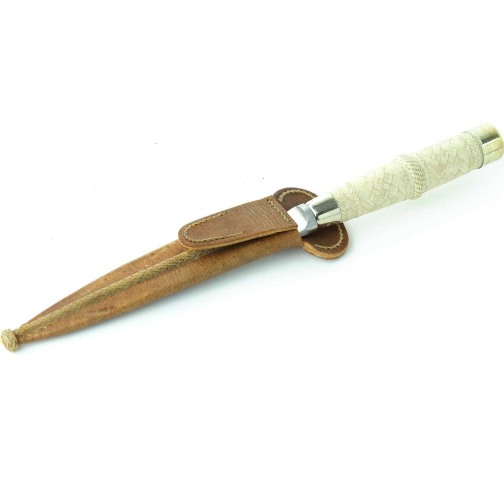 Braided rawhide and alpaca knife in rawhide sheath - Vakiano