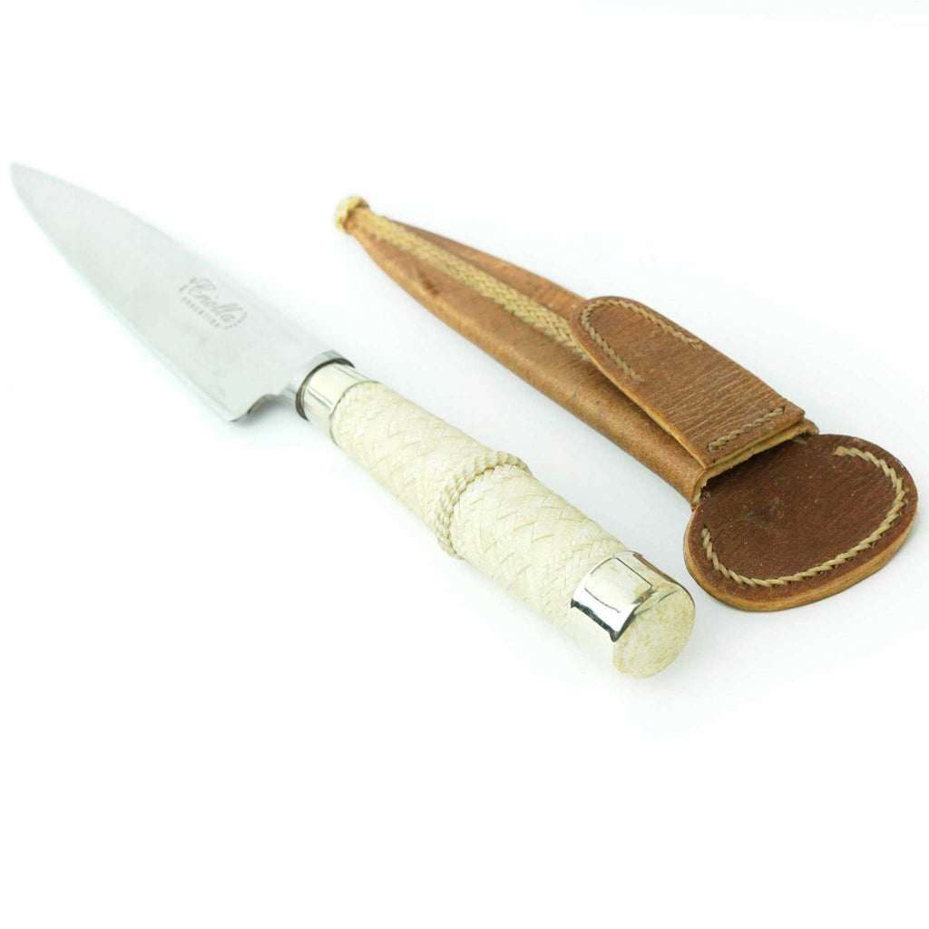 Braided rawhide and alpaca knife in rawhide sheath - Vakiano