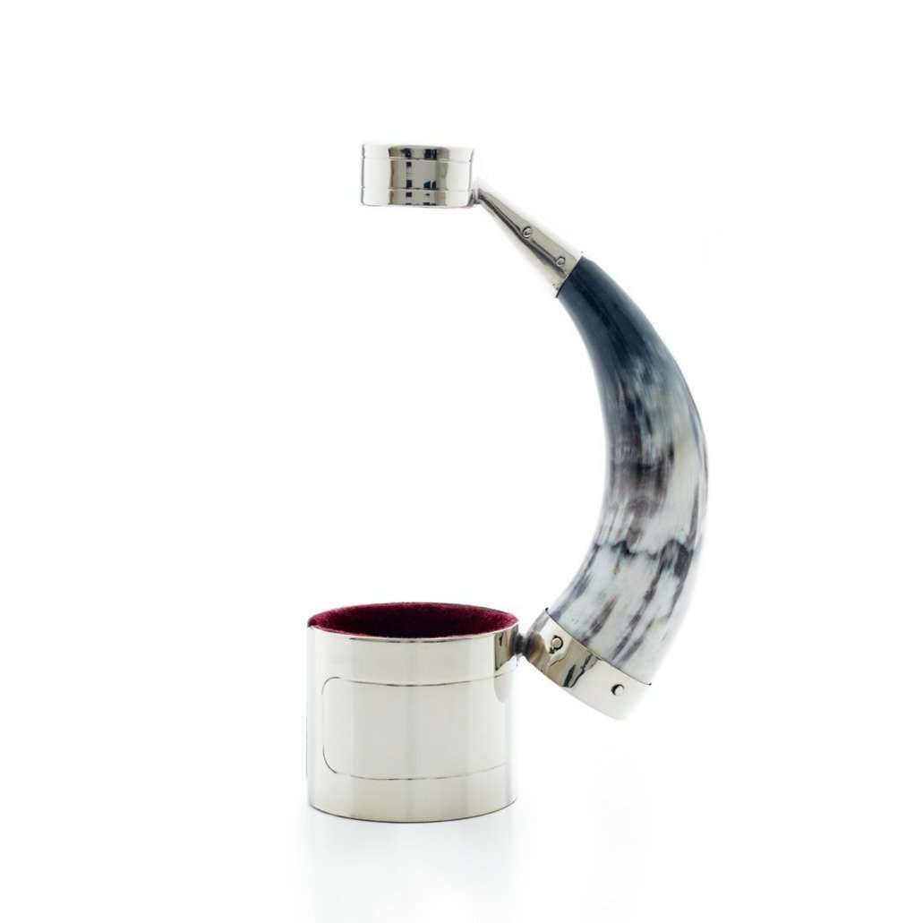 Cow horn and nickel silver wine bottle holder