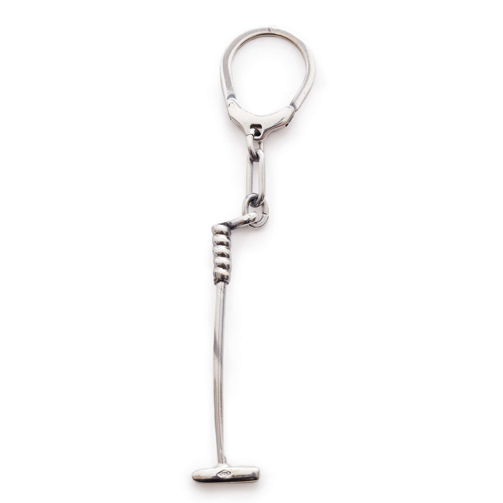 Silver 900 keychain with polo mallet motif